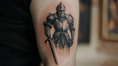 Detailed Knight Tattoo in Shades of Black and Grey