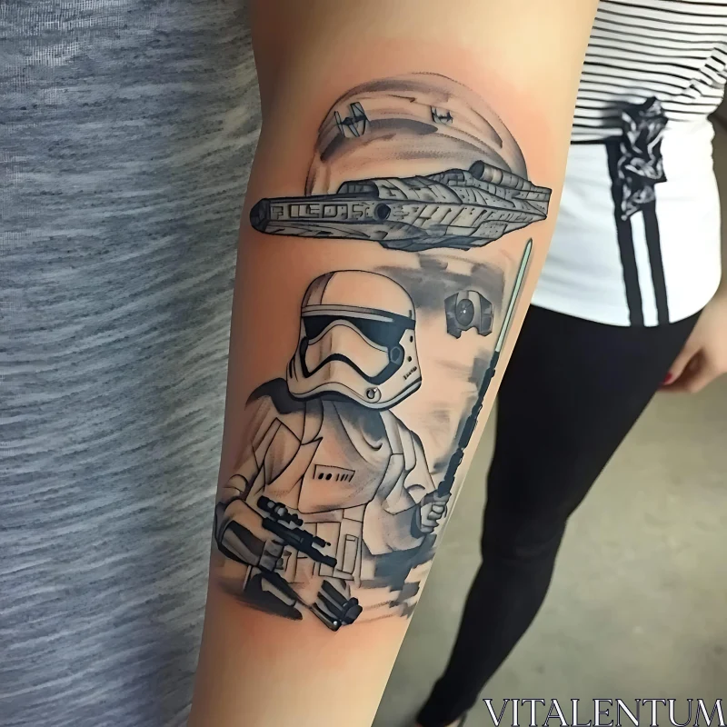 Stormtrooper and Spaceship Black and Grey Tattoo AI Image