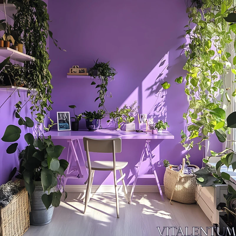 Indoor Garden in a Purple Room AI Image