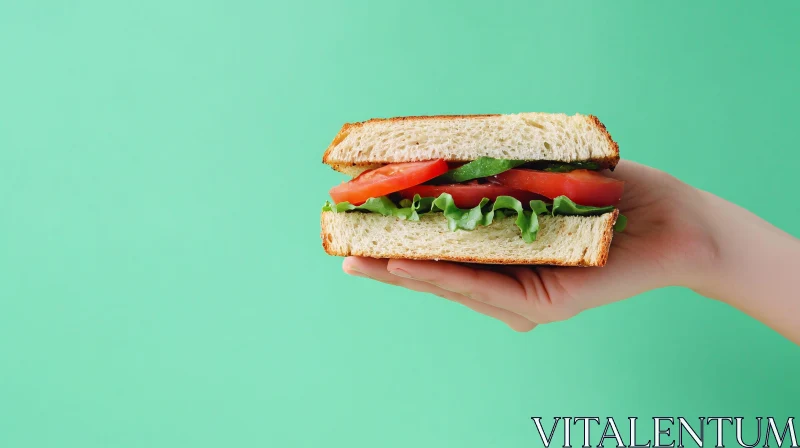 Handheld Fresh Vegetable Sandwich with Green Background AI Image