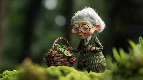 Grandmother with Tomatoes on Mossy Ground