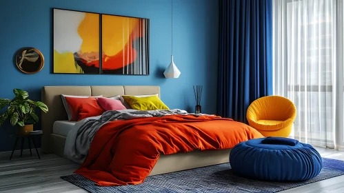 Contemporary Bedroom Design with Orange and Blue