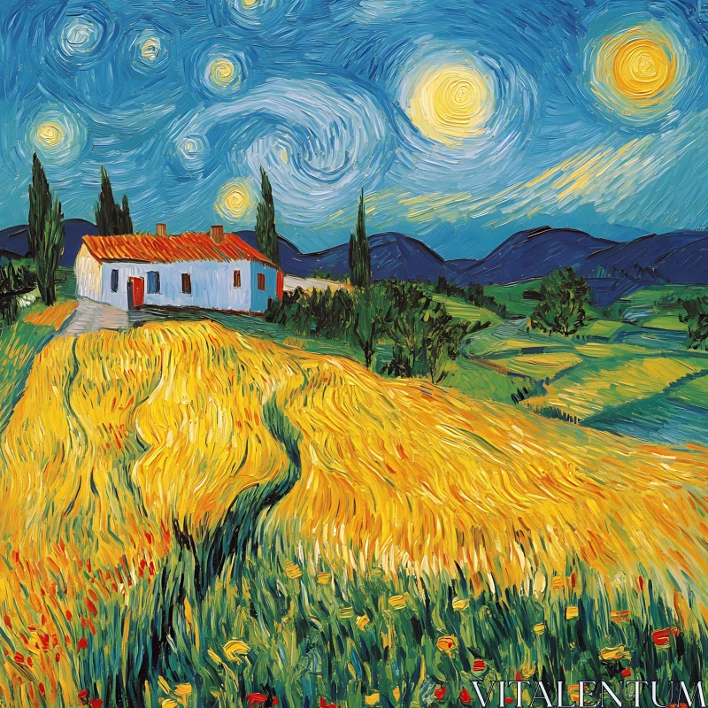 AI ART Starry Night Landscape with House