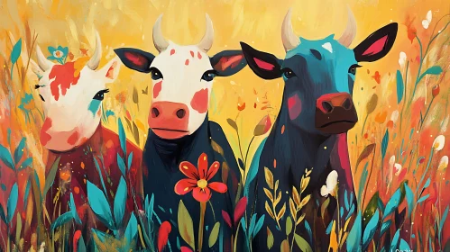 Stylized Cows in Painterly Field