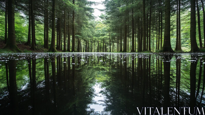 AI ART Peaceful Forest with Reflective Water Surface