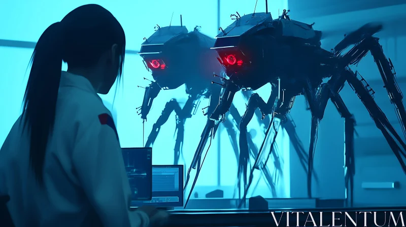 Woman and Robotic Spiders AI Image