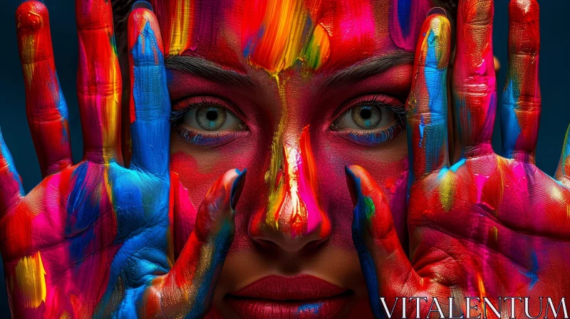 Colorful Face Paint: A Captivating Photo of a Young Woman AI Image