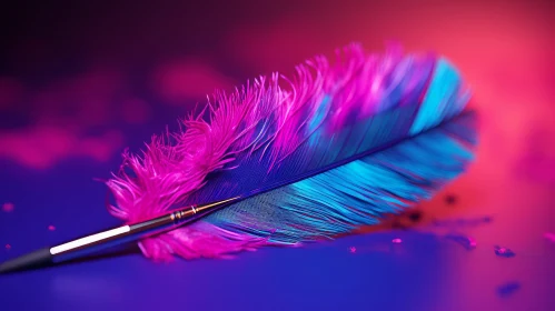 Colorful Feather in Surrealistic Neon Light