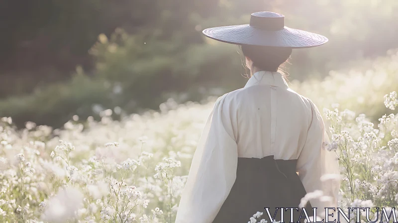 AI ART Woman in Traditional Dress in a Floral Field