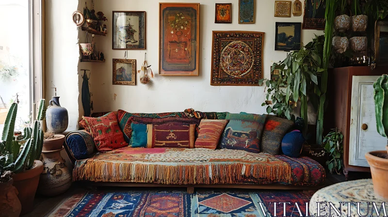 Eclectic Home Decor with Textile Daybed AI Image