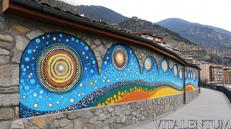 Colorful Mural on Urban Stone Wall AI Image