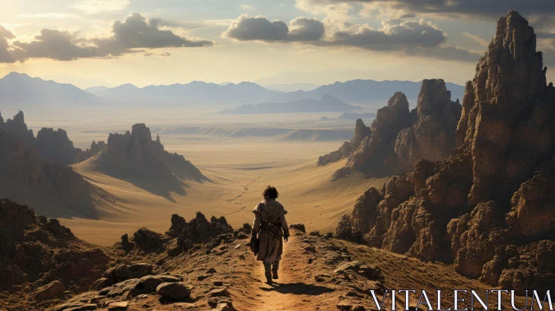 Desert Walk: Layered Landscapes and Mountainous Vistas AI Image