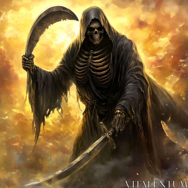 AI ART Cloaked Skeleton Warrior with Weapons