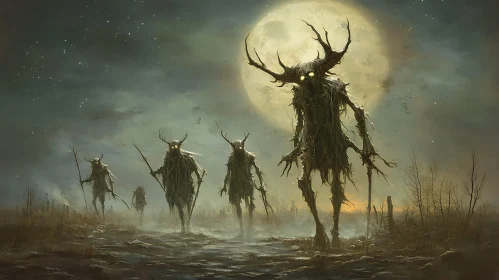 Night Watchers: Antlered Figures in Mist