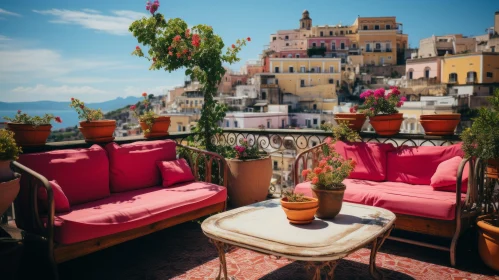 Enchanting Terrace with Pink Couch and Flowers | Italian Landscapes