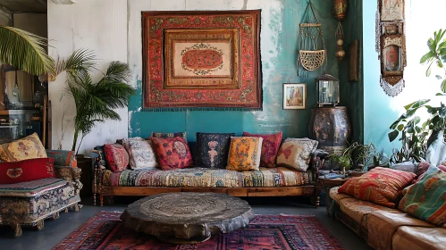 Eclectic Living Room with Textile Art