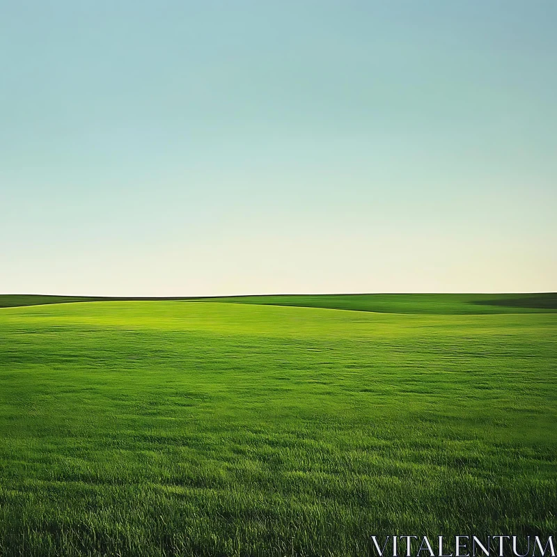 Minimalist Landscape of Green Field AI Image