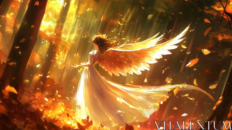 AI ART Golden Angel Amongst the Autumnal Trees