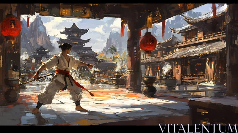 Classical Asian Warrior with Sword AI Image