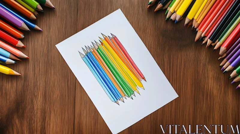 Color Pencils Drawing on White Paper AI Image