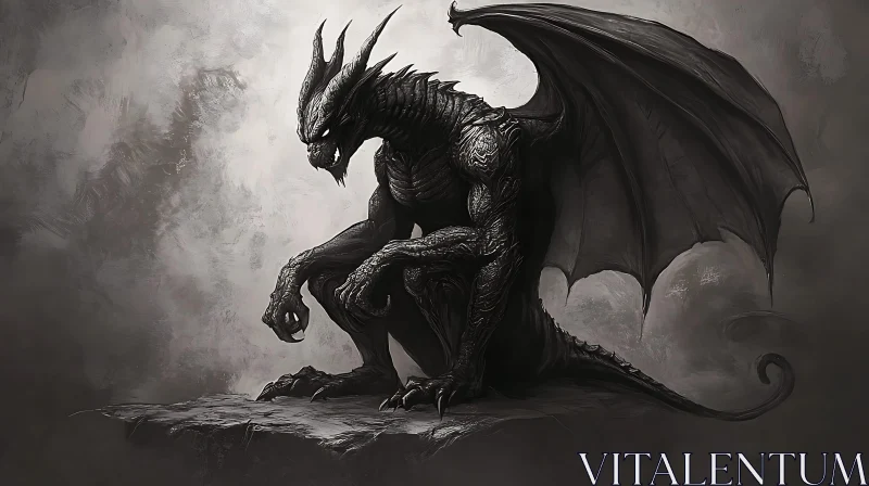 AI ART Monochrome Gargoyle: Winged Guardian