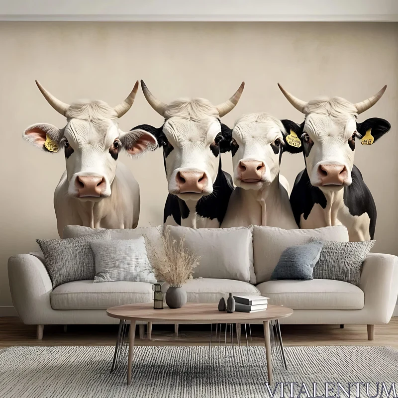 AI ART Cows Behind Sofa