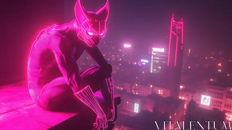 AI ART Pink Neon Character in Futuristic City