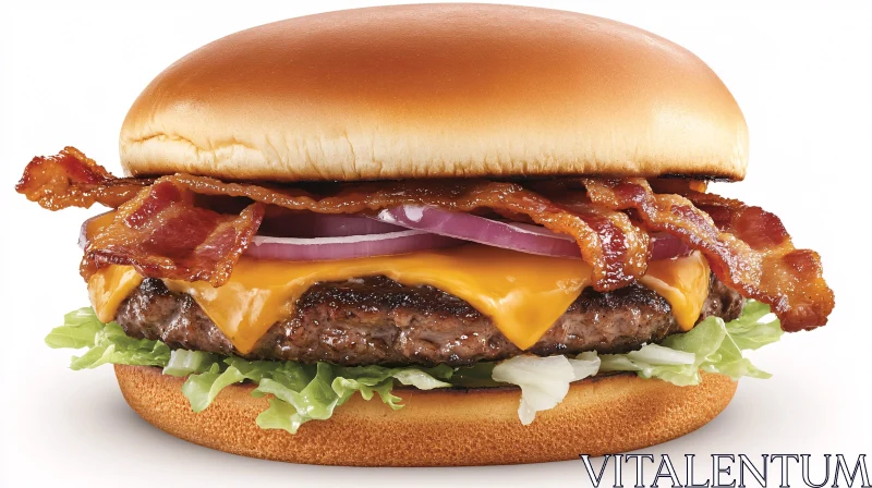 Tasty Bacon Cheeseburger with Red Onions and Lettuce AI Image