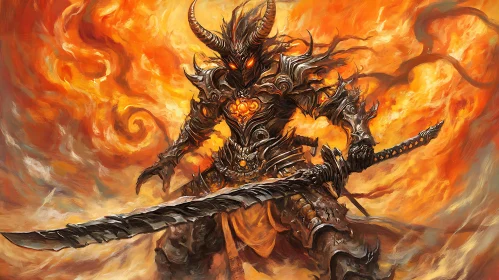 Fiery Demon Warrior with Sword