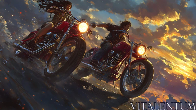 AI ART Sunset Motorcycle Adventure