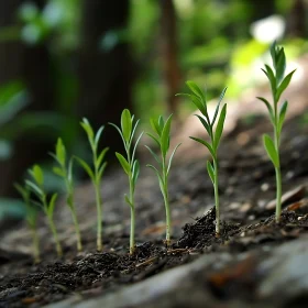Row of Seedlings Sprouting in Soil