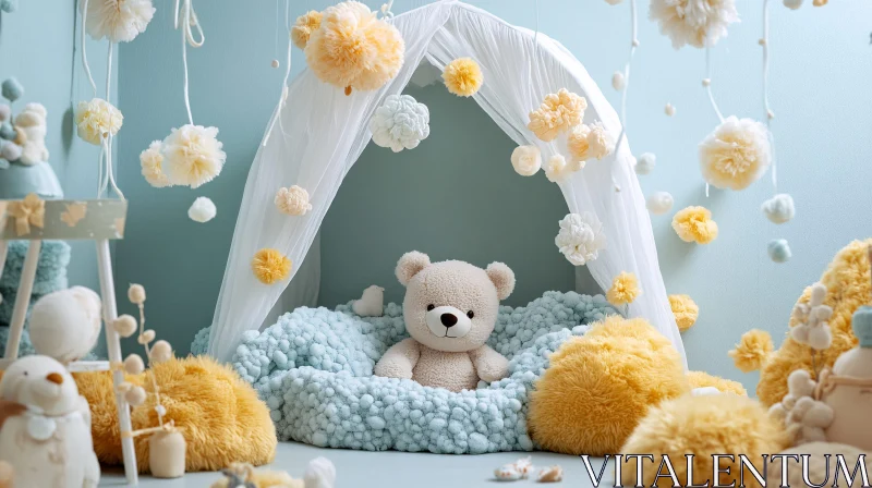 Cozy Teddy Bear Nursery Scene AI Image