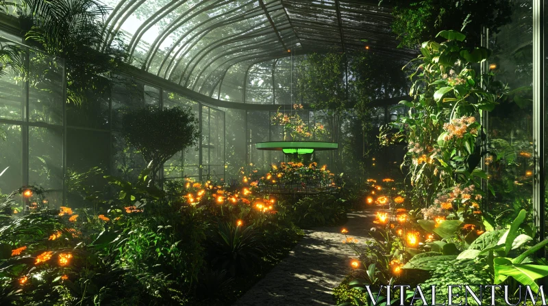 Glowing Flora Under Glass Canopy AI Image