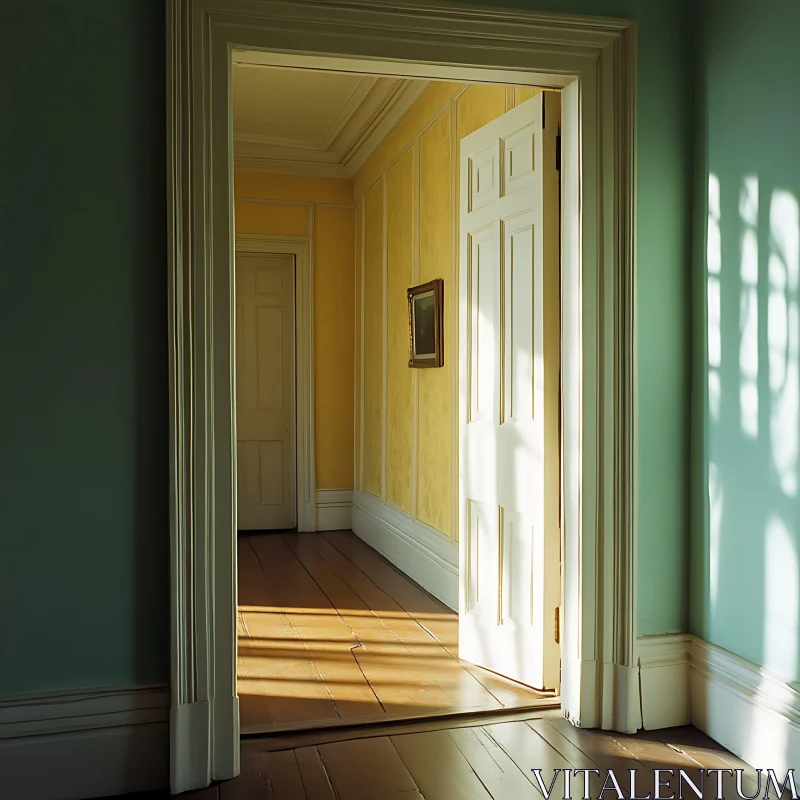 Interior View with Open Door and Sunlight AI Image