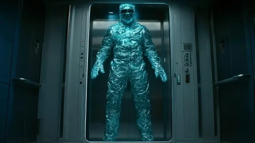 Blue Light Cyborg in Elevator