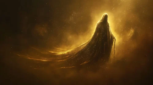 Golden Cloaked Figure in Ethereal Light