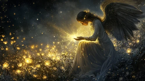 Angel with Light in Floral Field