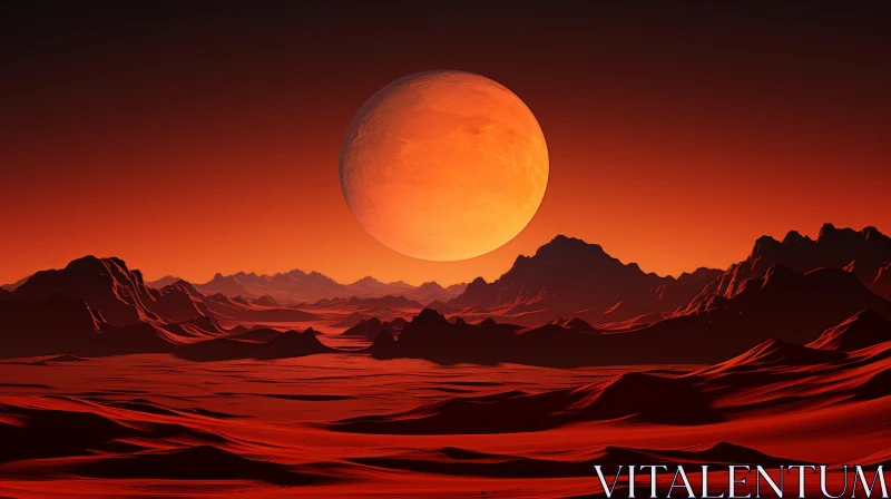 Otherworldly Desert Landscape with Orange Sun - Hyper-Realistic Scenery AI Image