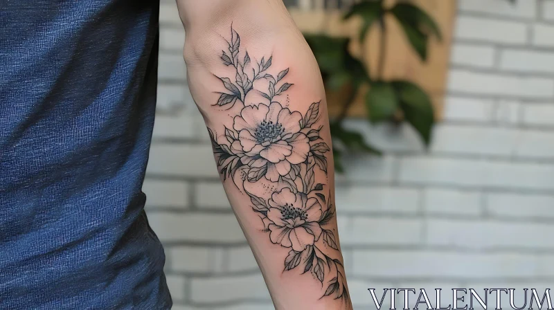 Beautiful Black Ink Flower Tattoo Art AI Image