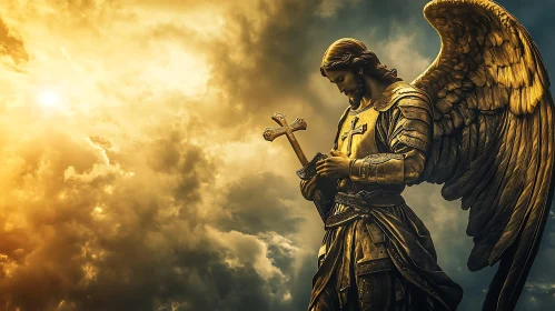 Guardian Angel with Cross Statue
