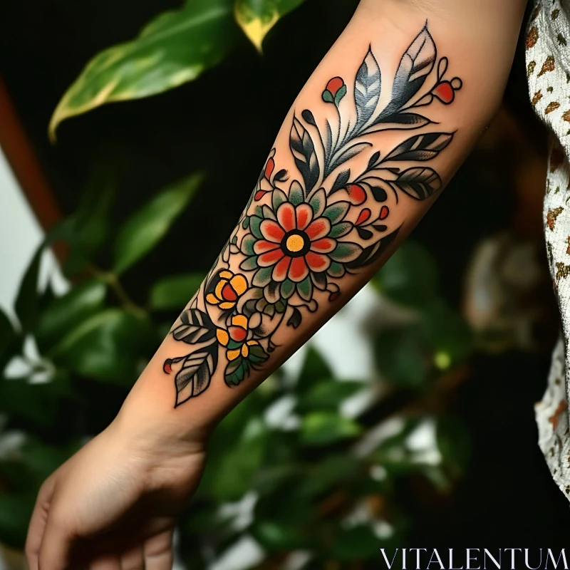 AI ART Floral Tattoo Design on Forearm