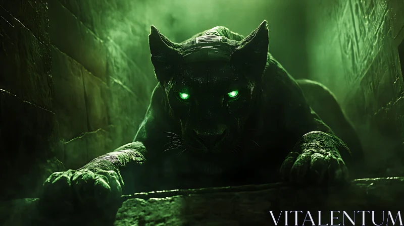 Black Panther with Emerald Eyes AI Image