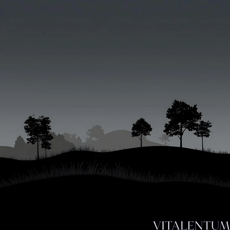 Gloomy Tree Silhouette Landscape AI Image