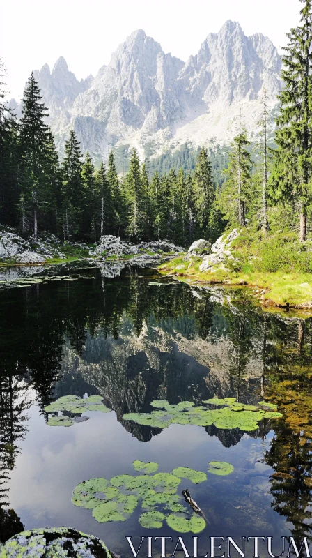 Peaceful Mountain Lake Amidst Evergreen Forest AI Image