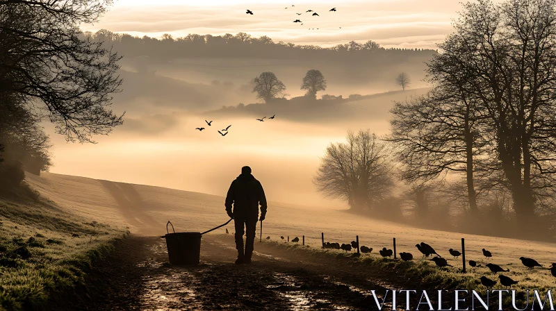 Silhouette on a Foggy Path AI Image