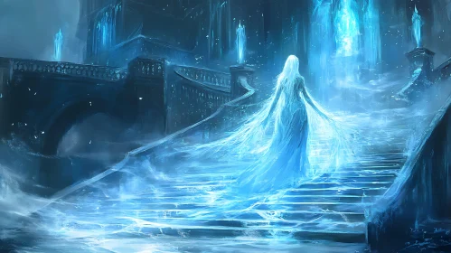 Frozen Steps: Spectral Woman in Blue