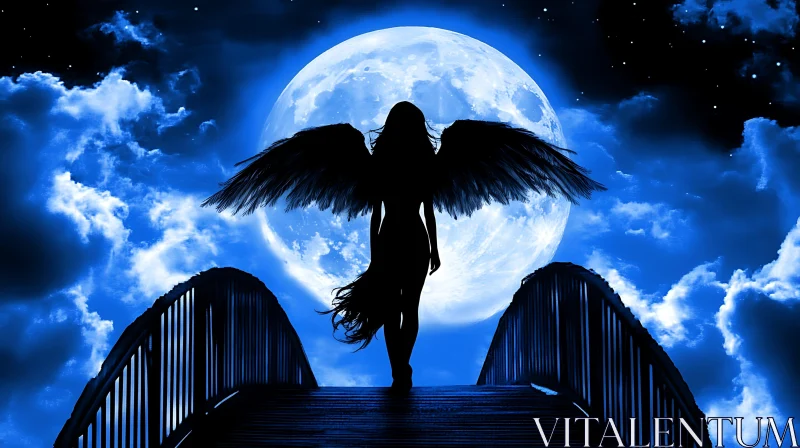 AI ART Moonlit Angel on Bridge