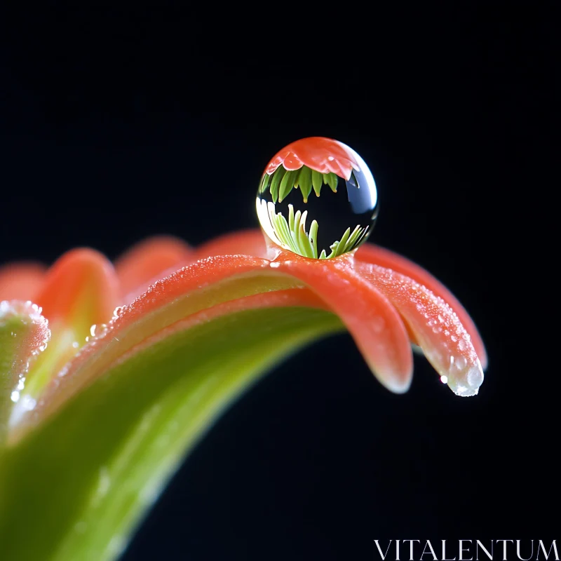 Captivating Water Droplet Reflection on Flower Petal AI Image