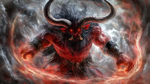 Red-Skinned Demon with Horns