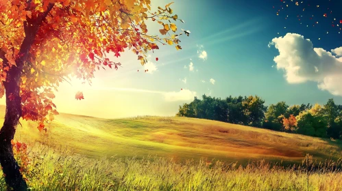 Golden Field and Autumnal Tree